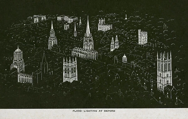 Floodlit spires, Oxford (litho)