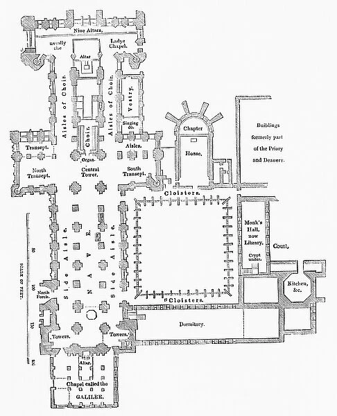 Floor plan of Durham Cathedral, Durham, England, from Old England: A Pictorial Museum