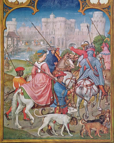 Fol. 8v Month of August: Leaving for the Hunt, from the Breviarium Grimani, c