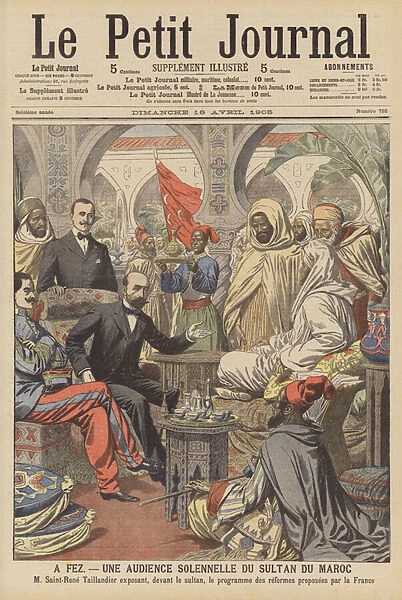 A formal audience with the Sultan of Morocco in Fez (colour litho)