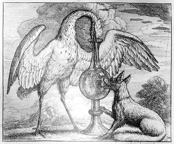 The Fox and the Stork, illustration to Aesops Fables, 1666 (etching)