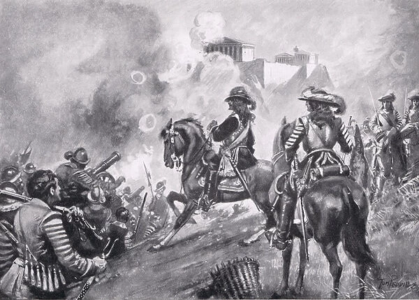 Francesco Morosini Bombarding the Parthenon, illustration from Hutchinson
