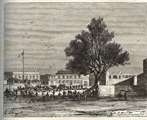 French colonies in africa - Place du gouvernement a Goree - engraving in '