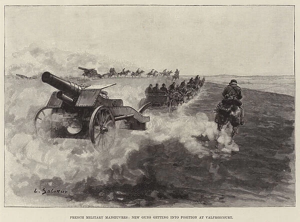 French Military Manoeuvres, New Guns getting into Position at Valfroicourt (engraving)