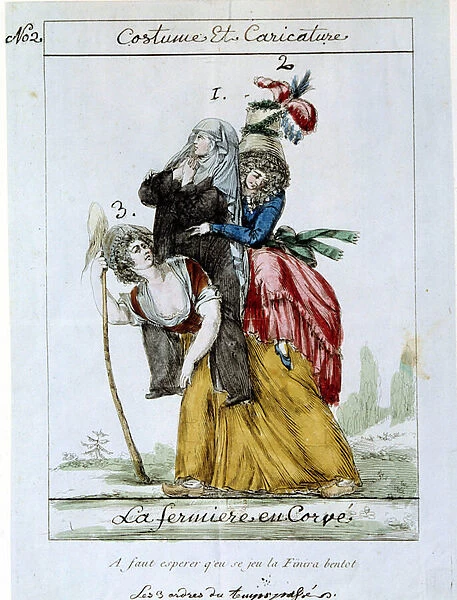 French Revolution: cartoon depicting a peasant (third state) wearing a nun (clergyman