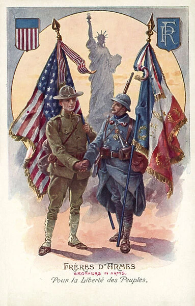 Freres D Armes, Brothers in Arms, Americans and French (colour litho)