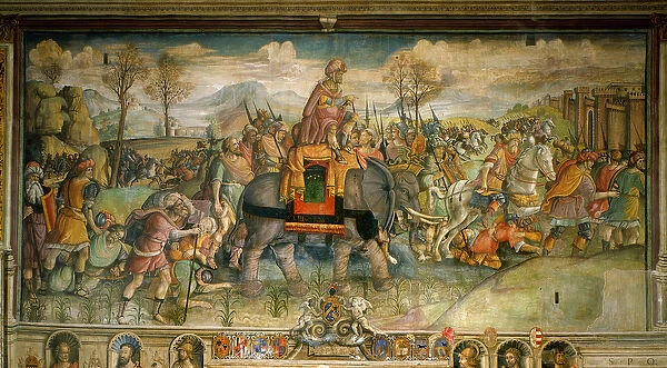Fresco depicting Hannibal arriving in Italy. By Jacopo Ripanda. Late 16th century