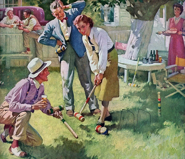 A Friendly Game of Croquet in a Suburban Back Yard, 1948 (screen print)