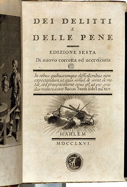 Frontispiece of Dei delitti e delle pene (Crimes and penalties)). 1766 (print)
