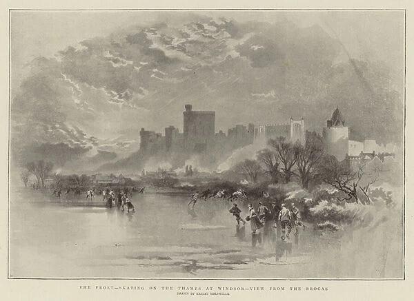 The Frost, skating on the Thames at Windsor, View from the Brocas (litho)