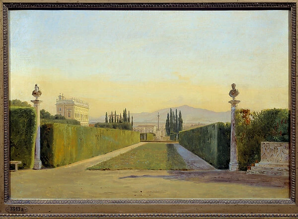 The gardens of Villa Albani. Painting by Carl Christian Constantin Hansen (1804-1880) Ec