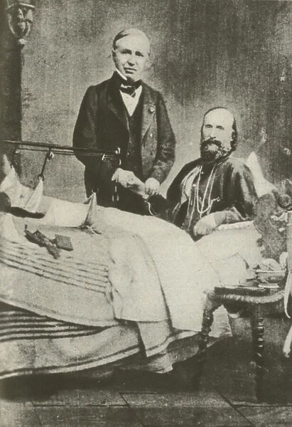 Garibaldi, wounded in battle, with his doctor (b  /  w photo)