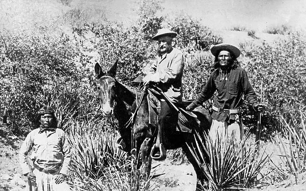 General George Crook on a mule, with two Apache in Arizona, 1882 (b  /  w photo)
