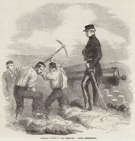 General Jones in the Trenches, before Sebastopol (engraving)