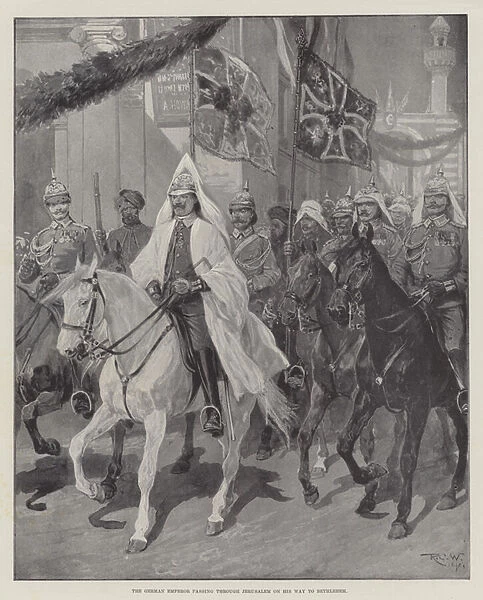 The German Emperor passing through Jerusalem on his Way to Bethlehem (litho)