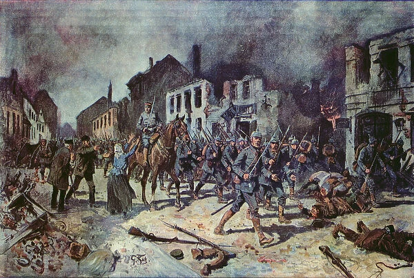 German troops entering the city of Ortelsburg during the battle of Tannenberg