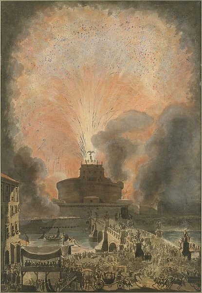 The Girandola at the Castel Sant Angelo, c. 1781 (etching with hand-coloring)