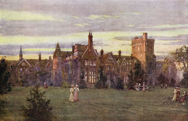 Girton College, Evening (colour litho)