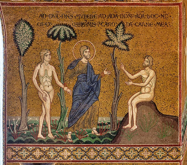 God introduces Eve to Adam, byzantine mosaic, XII-XIII sec, on the counterfacade (mosaic)