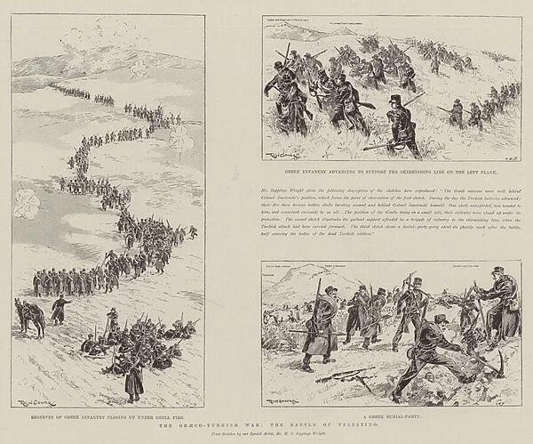 The Graeco-Turkish War, the Battle of Velestino (engraving)