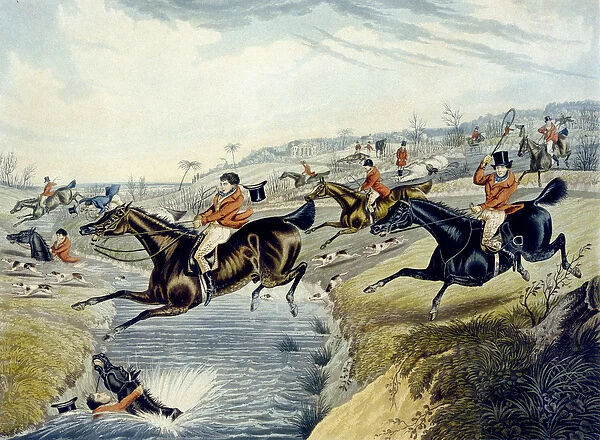 The Grand Leicestershire Fox Hunt, plate 2, engraved by Charles Hunt, 1839 (colour litho)