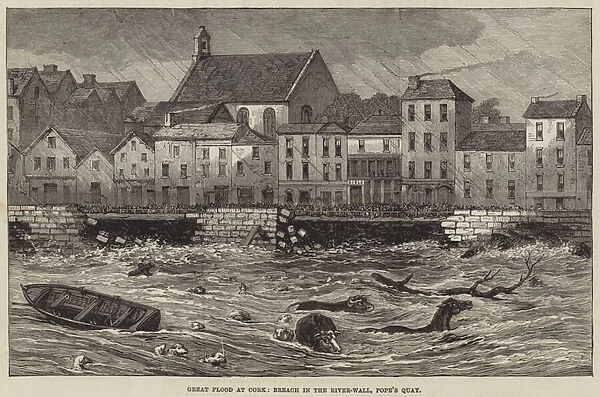 Great Flood at Cork, Breach in the River-Wall, Popes Quay (engraving)
