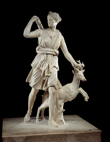 Greek Art: Artemis of Versailles called Diane hunter accompanied by a doe (4th century BC