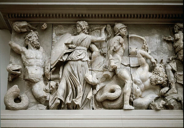 Greek art: representation of Hecate and Artemis. Frieze of the altar of Zeus a Pergamon