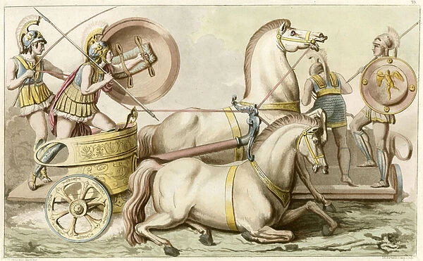 Greek soldiers in a chariot