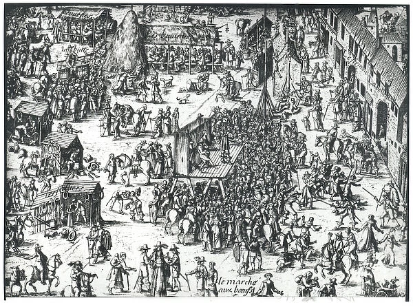 The Guilbray Fair and the Cattle Market (engraving) (b  /  w photo)
