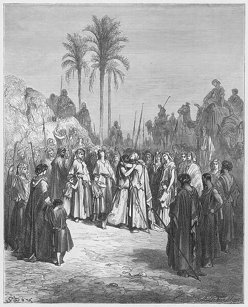 Gustave Dore Bible: The meeting of Jacob and Esau (engraving)