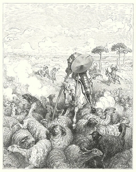 Gustave Dores Don Quixote: 'He charged the squadron of sheep'(engraving)