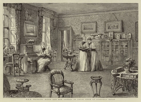 H R H Princess Marie and her Sisters in their Room at Clarence House (engraving)