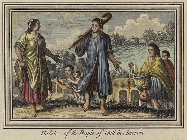 Habits of the people of Chili in America (colour engraving)