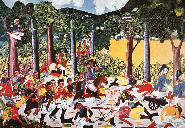 Haitians under Jean Jacques Dessalines defeat Napoleons troops (oil on canvas)