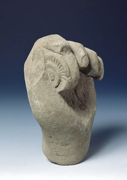 Hand of a statue holding the chakra disc, 800-1431 (stone)