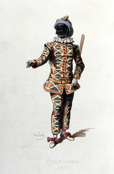Harlequin in 1671. Maurice Sand 'Masks and Jesters'