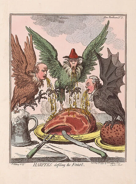 Harpyes defiling the Feast, pub. 1799 (hand coloured engraving)