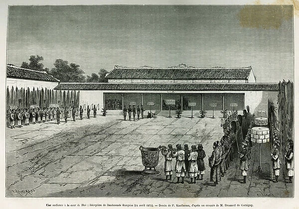 A hearing at the court of Hue (Vietnam), reception of the French embassy, April 14, 1875