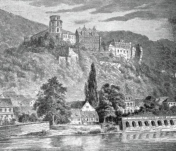 Heidelberg Castle in 1881, Germany, Historic, digital reproduction of an original 19th-century painting, Europe