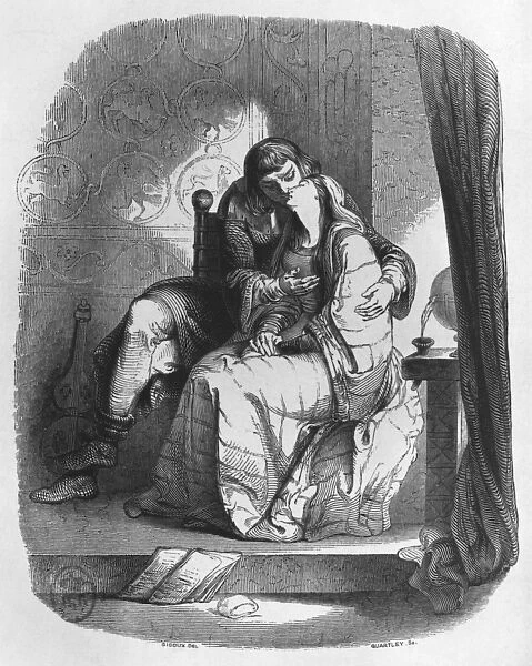 Heloise and Abelard kissing, illustration from Lettres d Heloise et d Abelard