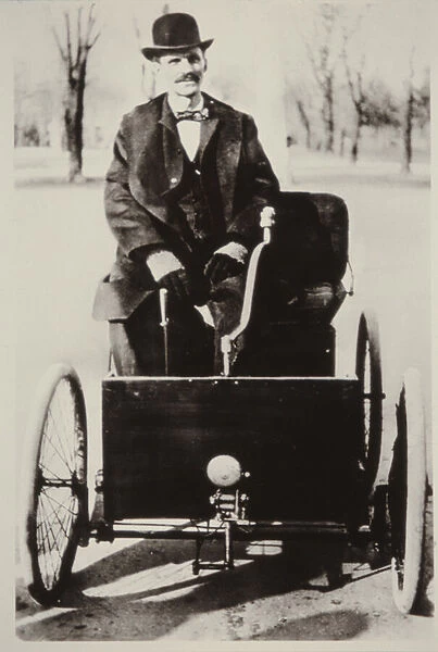 Henry Ford in his first Ford motorcar, 1896 (b  /  w photo)