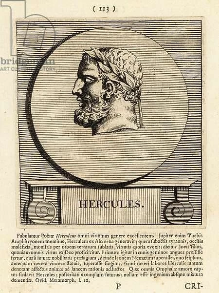 Hercules, Roman equivalent of the Greek divine hero Heracles, 1723 (engraving)