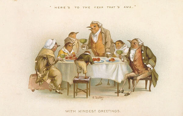 Heres to the year thats awa, Victorian Christmas card (colour litho)