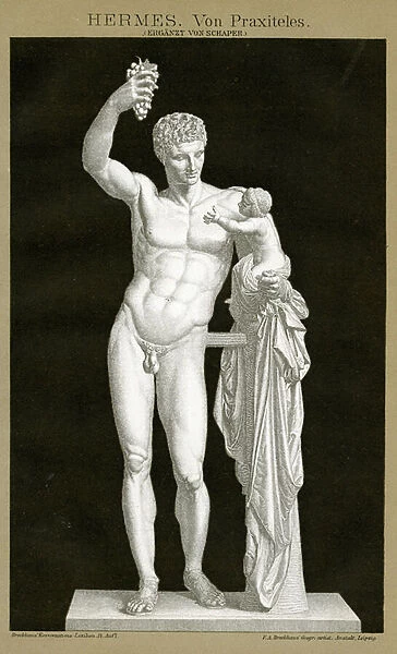 Hermes and the Infant Dionysos attributed to Praxiteles c. 1895 (colour chromolithograph)