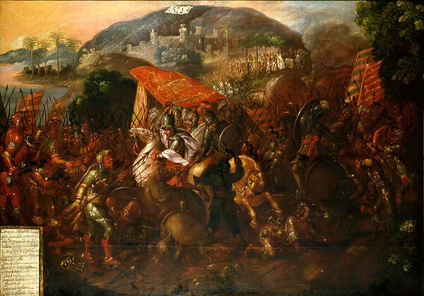 Hernan Cortes attacking the Mexican coastal Indians