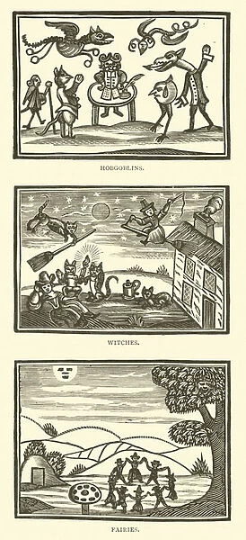 Hobgoblins, witches, fairies (woodcut)