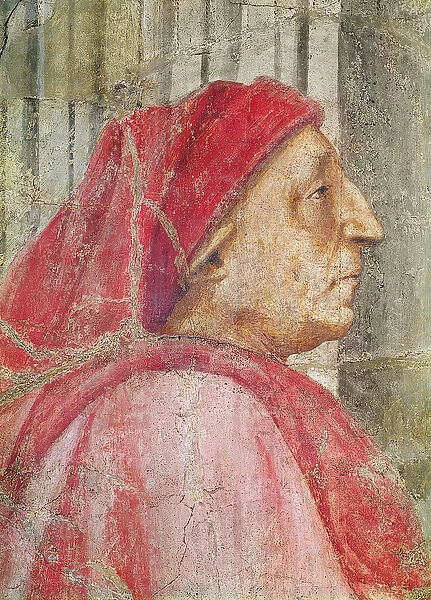 The Holy Trinity, detail of the head of the male donor, 1427-28 (fresco) (detail