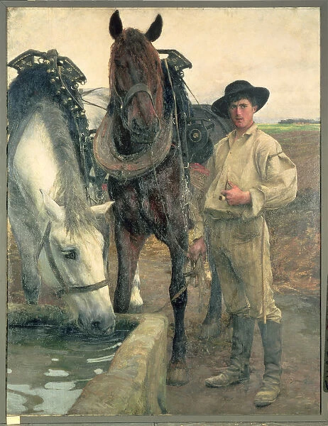 Horses at the Water Trough, 1884 (oil on canvas)