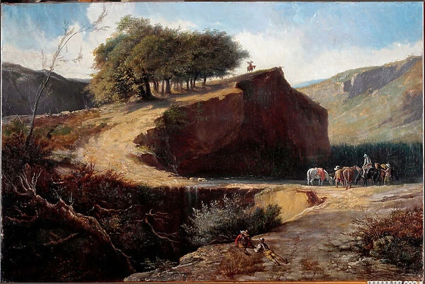 Hunters in an italian landscape (oil on canvas, 1860-1870)